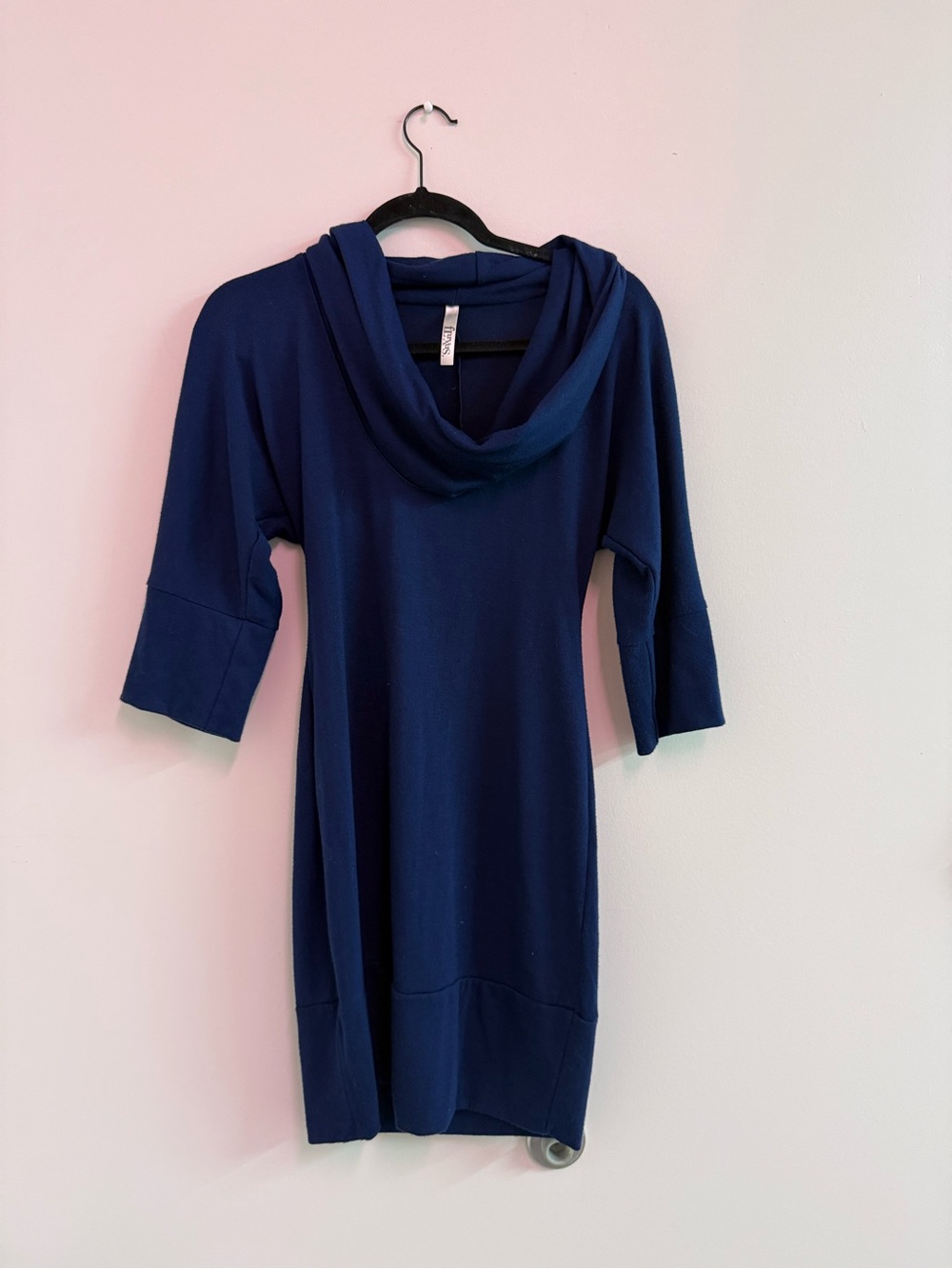 Women's Navy Blue Cowl Neck Mini sweater Dress